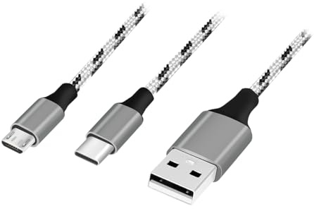 Logilink CU0202 - Cavo di collegamento UUSB 2.0, da USB-A a microUSB + USB-C, colore: Bianco/Nero, Lunghezza cavo: 1,20 m