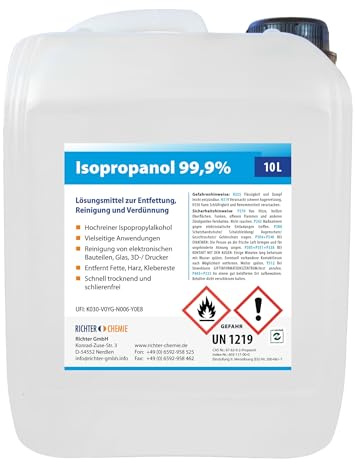 Richter Chemie | Isopropanol 99,9% | IPA Lösungsmittel, Verdünnungsmittel, Reinigungsalkohol zum Entfetten, rückstandsfrei und geruchslos