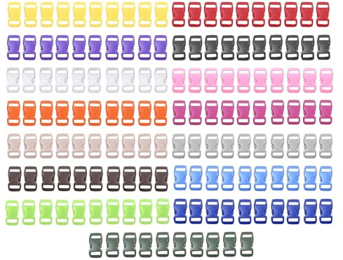 HUAZIZ Ryggsäcksspänne bandset, Paracord-armband, färgglada justerbara spännen, mini snäppspännen, 150 st plastspännen för ryggsäckar, djurväskor och remmar (10 mm), Svart, S