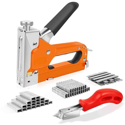 3-in-1 Handtacker Set mit 3000 Klammern - für Holz, 10-14mm/4-14mm/10-12mm leistungsstarker Tackerpistole mit einstellbarer Schusskraft für Dekoration, Möbel