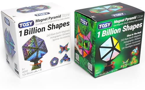 TOSY Magnet Pyramid – 1 Würfel Wird zu 1 Milliarde Formen, 12 Teile, 243 Magnete, leuchtendes holografisches Magnet-Puzzle STEM/STEAM-Spielzeug, gemischtes Set