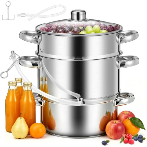 VIVOHOME 5L Dampfentsafter aus Edelstahl mit Glasdeckel Entsafter Kochtopf | Ø23,5cm Saftmaschine für Obst und Gemüse, Spülmaschinengeeigneter Entsafter, für Saft und Gelee, alle Herdarten geeignet