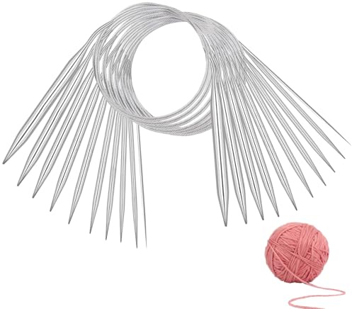 10 Stück Rundstricknadeln Set,80 cm Stricknadeln Set Austauschbar, Edelstahl Rundstricknadeln mit 10 Größe 2/2,5/3/3,5/4/5/5.5/6/7/8 mm,Rund Stricknadeln für Pullover Schal Decke oder Großes Projekt