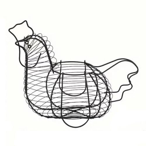 ZLSNOBLE Schwarzer Draht Eierkorb Mit Huhn Form Design,Farm Fresh Collection Eierkorb,Dekorative Farm Küche Lagerung Korb