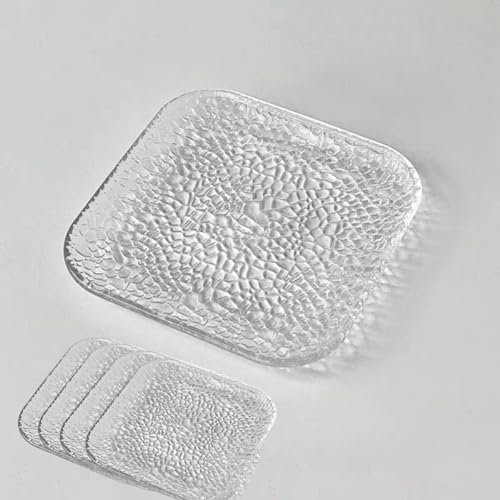 Supercap - Piatti in vetro trasparente per snack, piattini quadrati da 15,2 cm, piatti piani in vetro cristallino per caffè, antipasti, insalata, frutta, goffrato (flower shape, 4pcs)