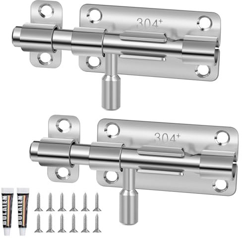 2 Stück Türriegel Edelstahl, Riegelschloss mit 12 Pcs Schrauben Schieberiegel Riegelschloss Schlossriegel Klein, Tür Riegel Schiebeschloss für Haus Hof Gartentor Zaun Lagerhaus Fenster Schlafzimmer