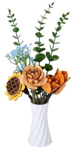 comfoyar Puzzle 3D Bouquet de Fleurs, Maquette en Bois a Construire Adulte, Bricolage de Construction Bois Kit Artisanat DIY, Cadeaux Noël Anniversaire Valentin pour Femmes, Rose Tournesols