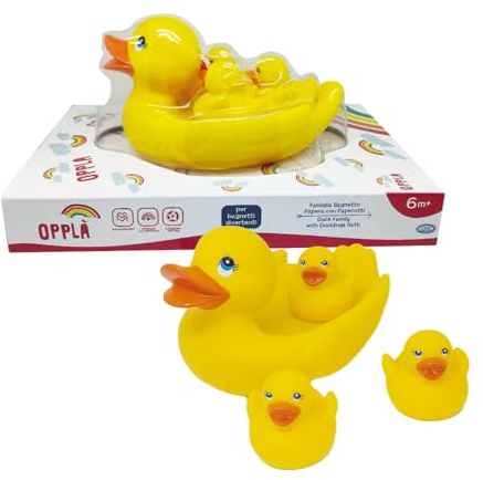 ODS - Opplà - Gioco Bagnetto Mamma Papera con 3 Paperotti Galleggianti, Materiale Vinile, Età Consigliabile 6m+