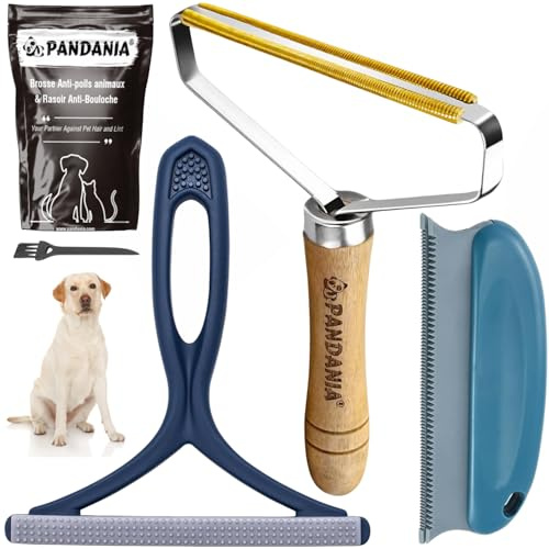 PANDANIA Kit med 3 djurhårsborstar, återanvändbar manuell textil rakhyvel - hundkatt, plysch och hår på soffa, kläder, matta, bil - effektiv rengöring