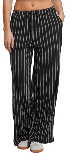 Urban Classics Women's Tb7472-ladies Structured Striped Relaxed Fit Pants, Black/Off-White, XS