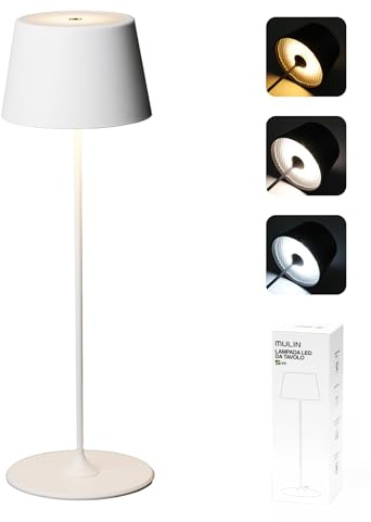 MU LIN LED Tischlampe Kabellos mit Akku, Touch Dimmbar 3 Farbtemperaturen, Wiederaufladbare Tischleuchte ohne Kabel, Moderne LED Tischleuchte Kabellos für Wohnzimmer, Schlafzimmer & Esstisch