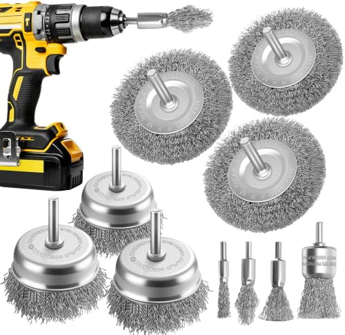 MIVITOOM 10-teiliges Drahtbürsten Set für Bohrmaschine & Akkuschrauber – Stahlbürste mit 6mm (1/4 Zoll) Rundschaft, Ideal als Rostentferner Metall, zum Polieren, Schleifen & Reinigen