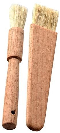 FUNOMOCYA Pinceles de Repostería de 2 Piezas Mango Cómodo de Madera de Haya, Cerdas Naturales, Diseño Redondo y Plano para Cocinar y Limpiar Tu Cocina