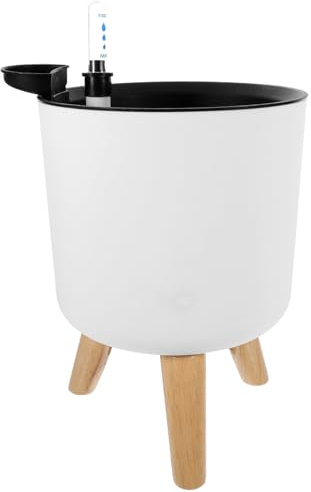 BESTonZON Maceta con Patas De Madera para Plantas Macetero De Suelo para Flores Maceta De Jardín con Indicador Agua Diseño Moderno para Interior