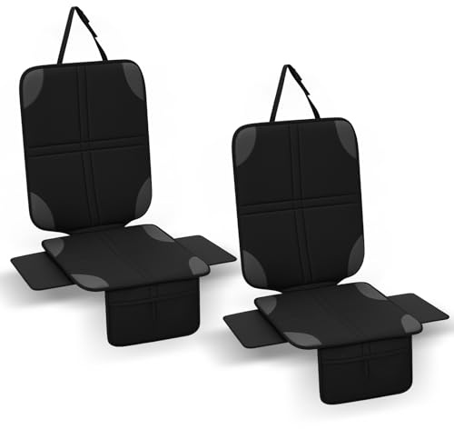 Romon Protection Siege Voiture, 2 Pièces Ajustement Optimal Enfant Housse Couvre Tapis Sièges Auto Imperméable Antidérapant avec Poches Rangement Universel pour Bébé Chien SUV Coffre, Noir