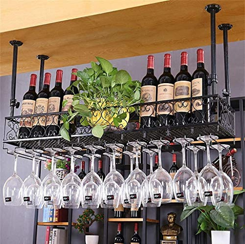 DRFGNF Vinoteca Flotante con estantes de Pared, Soporte para Botellas de Vino y Soporte para Copas de Vino de Hierro (Negro, 60 x 25 cm)