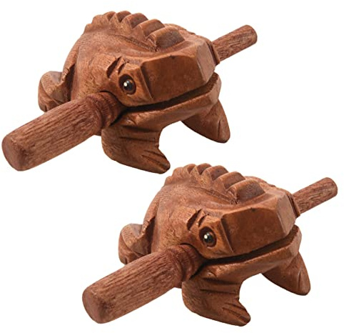Uikdjgu 2X Carved Croaking Wood Percussion Musical Sound Wood Frog Tone Block Toy