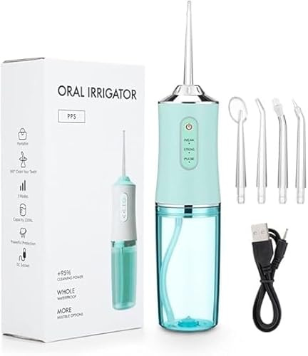 SQUADO Idropulsore Dentale Portatile con 3 Modalità, Irrigatore Orale Professionale con 4 Ugelli, Impermeabile IPX7