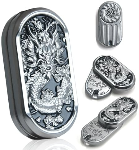 SKEDC Stress Relief Toys Adults, Metal Fidget Slider Haptic Coin Multi-Functional ADHD Tools Stress Relief Toy, Best Gadgets for Men (Dragon)