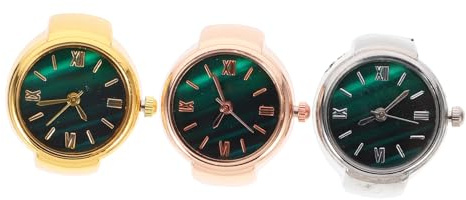 Uonlytech 3stücke Mini Fingeruhr mit Römischen Ziffern Dekorativer Stahlring für Damen Stilvolle Ringuhr aus Glas und Kleine Uhren für Finger Praktische Fingergesteinuhren für Täglichen