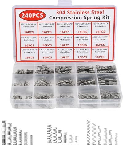 Ziyonix 240 st sorterade kompressionsfjädrar kit, 15 storlekar mini fjädrar i rostfritt stål, metalldragfjäder, liten fjäder för gör-det-själv hantverk reparation