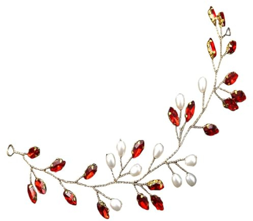 IMIKEYA Vigne de Cheveux pour Mariage Rouge Strass et Perles Ornement Délicat pour Mariée Accessoire de Coiffure Femme Élégant pour Cérémonie et Fête