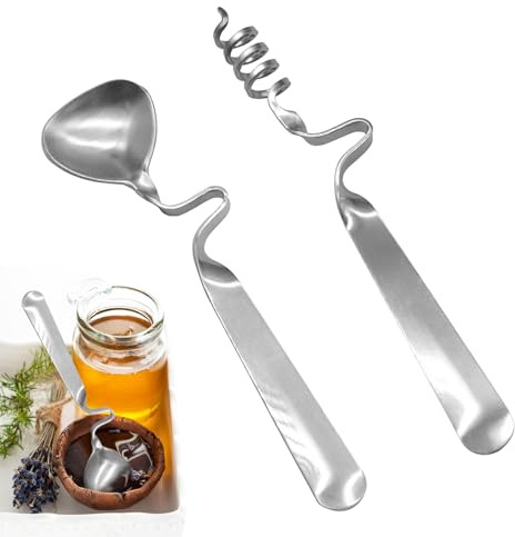 2 Stück Honiglöffel, Edelstahl Marmeladenlöffel mit Honig Löffel Set– Rostfrei, Spülmaschinengeeignet, mit Einhängehaken für Glas & Tassen