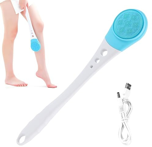 Rechargeable Shower Brush, USB Electric Long Handle Bath Washer, Soft Body Cleaning Brush Description, Dry Sensitive Oily Adults Men Elderly Home Bathtub Bathroom Travel Spa Daily Care Accessory