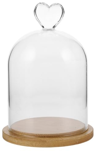 Homoyoyo Cloche en Verre Transparent avec Base en Bambou Cœur, Dôme Décoratif pour Fleurs Séchées et Bougies Parfumées, 15 Cm, Accessoire Déco Intérieur Élégant et Anti-poussière