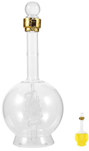 ANDRESLAD Dispensador de Whisky de Licor en Botella de Vidrio Transparente de 500 Ml, Decantador de Vino Creativo Diseño de Barco para Cócteles y Servir en Restaurante o Bar