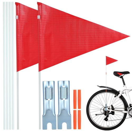 YARNOW Set di 2 bandiere di sicurezza per bicicletta con asta, regolabili in altezza, robusta barra in fibra di vetro, resistente agli strappi, impermeabile, colore arancione