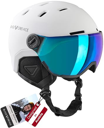 BLACK CREVICE Skihelm Wengen I Skihelm mit Visier aus Polycarbonat I Skihelm Herren & Damen I Leichte Double-Inmould-Technologie I Atmungsaktiver Ski-Helm I Größenverstellbar