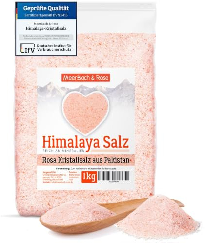 HIMALAYA Salz feine Körnung 1kg - ORIGINAL aus Punjab Pakistan | 100% naturbelassenes rosa Steinsalz. Gourmet Speisesalz. MEERBACH & ROSE – Qualität aus Deutschland