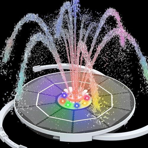AISITIN LED Solarbrunnen für Draussen mit 3000mAh Akku und 9 Sprüh Effekten | 5,5W Solar Springbrunnen für Außen nur Nachts, Solar Schwimmender Fontäne Pumpe mit Rotierende Kristallkugel für Garten