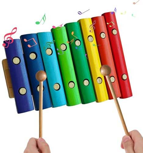 Vroomoto Buntes 8-Ton-Xylophon aus Holz – Musikinstrument für Anfänger – Perfekt für Musikliebhaber