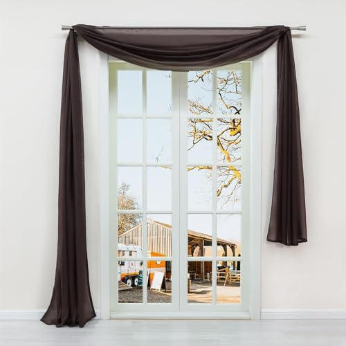 Yujiao Mao Uni Farbe Voile Freihandbogen Schals Querbehang Deko Gardinen Braun BxL 140X400cm