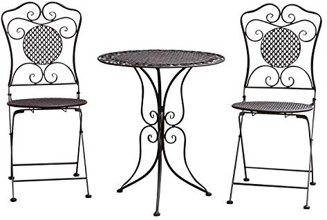 aubaho Gartenset Tisch + 2X Stuhl Eisen Gartengarnitur braun Bistroset Metall Garten Set