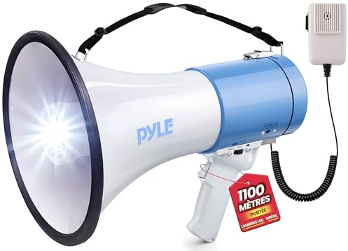 Pyle Signalhorn, Megaphon – Megaphone with Siren – Megafon mit Sirene, Mikrofon & Taschenlampe, Handsirene als Polizei Sirene, Fussball Tröte zum Anfeuern, Faltbare Megafon Kinder & Erwachsene