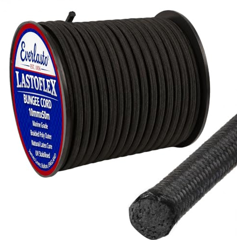 EVERLASTO 10 mm Lastoflex Bungee-Seil, schwarz, Gummi, 10mm x 50M