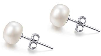 Sötvattenspärlor örhängen äkta 925 silver pärlörhängen plugg vit 5 mm 6 mm 7 mm 8 mm 10 mm sötvattenodlade pärlor örhängen stiftörhängen, Sterlingsilver, Pärla