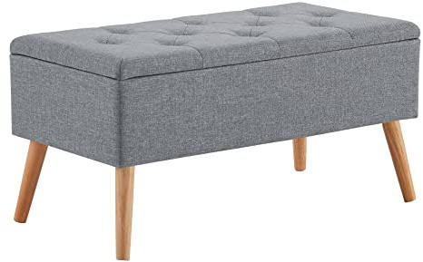 Zedelmaier Sitzbank mit Stauraum, mit Holzbeinen, 76 x 40 x 40 cm, Grau | Leinen, gepolstert, bis 150 kg; Truhenbank mit Stauraum, Polsterbank oder Bettbank für Schlafzimmer, Flur und Wohnzimmer