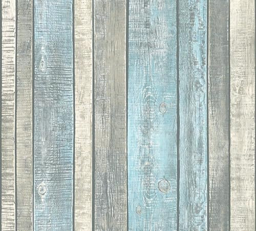 Profhome Holzoptik Tapete 319932-GU Vliestapete blau grau creme-weiß 0,53 m x 10,05 m / 5,33 m2