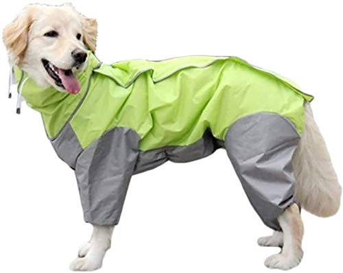 Hunderegenmantel mit Abnehmbarer Kapuze, Verstellbare Hundemäntel Wasserdicht mit Beinen Regenjacke mit Kapuze Kragen Loch Outdoor Jumpsuit (Color : Green, Size : 20)