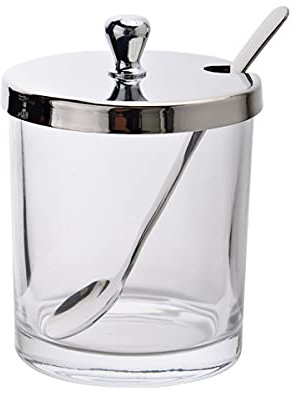 Sizikato Olla de condimentos de vidrio transparente con tapa y cuchara, azucarero de cocina para el hogar, cuenco de sal