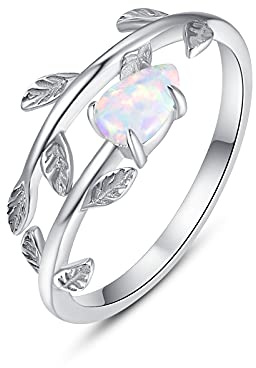 PRAYMOS Zierlich 925er Sterlingsilber Blattringe Regenbogen Verstellbarer Offener Ring für Damen Zirkonia Baum Schmuckgeschenke für Frauen