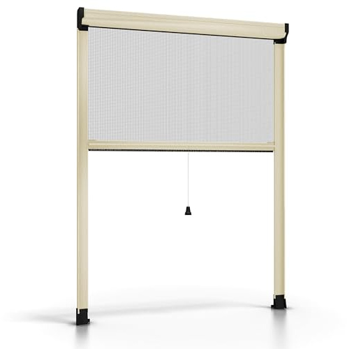 ESTO Zanzariera a rullo per Finestra Diverse Misure e Colori, Zanzariera Finestra Rete, Incasso per Finestre Scorrevole con Rotolo e Telaio Avorio/160 cm/100 cm