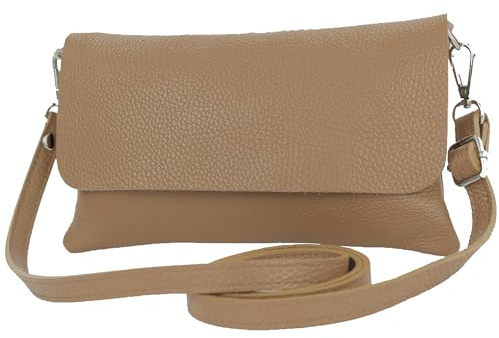 modamoda de T226 Damen Leder Clutch Umhängetasche Abendtasche Small handmade in Italy, Farbe:Blassbraun