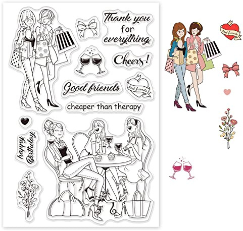 GLOBLELAND Ladies Friendship Clear Stamps Shopping Birthday Party Transparent Silicone Stamp Seal for Card Making Photo Journal Decoration DIY Scrapbooking