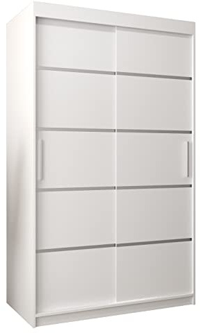 MEBLE KRYSPOL Schwebetürenschrank Verona 1 120 cm Kleiderschrank mit Kleiderstange und Einlegeboden Schlafzimmer- Wohnzimmerschrank Schiebetüren Modern Design (Schubladen: 0, Weiß)