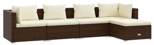 vidaXL Gartenmöbel 5-TLG. mit Kissen Mittelsofa Ecksofa Fußhocker Sitzgruppe Sofa Lounge Garten Garnitur Gartensofa Gartenset Poly Rattan Braun